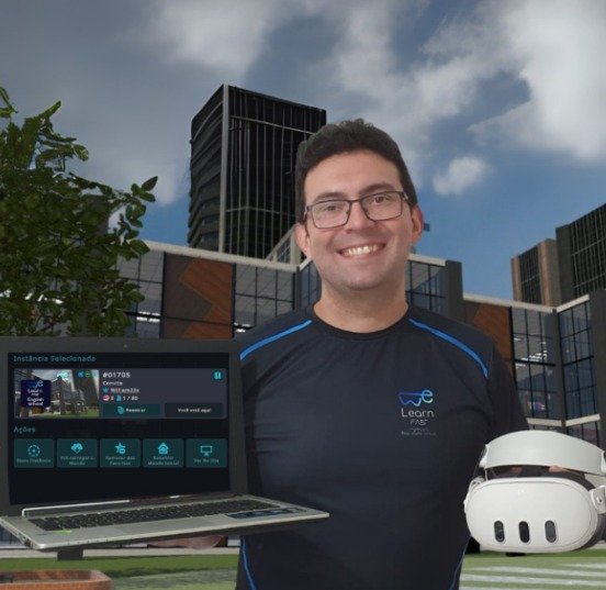 Professor ensinando inglês no metaverso com VRChat pela WeLearnFast